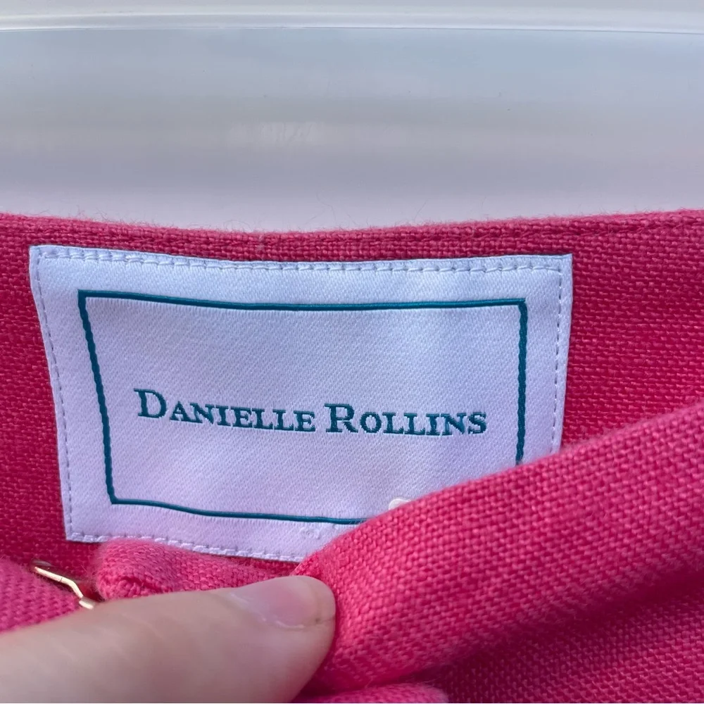 Danielle Rollins High Rise Cropped Wide Leg Linen Pink Pants - Picture 5 of 6